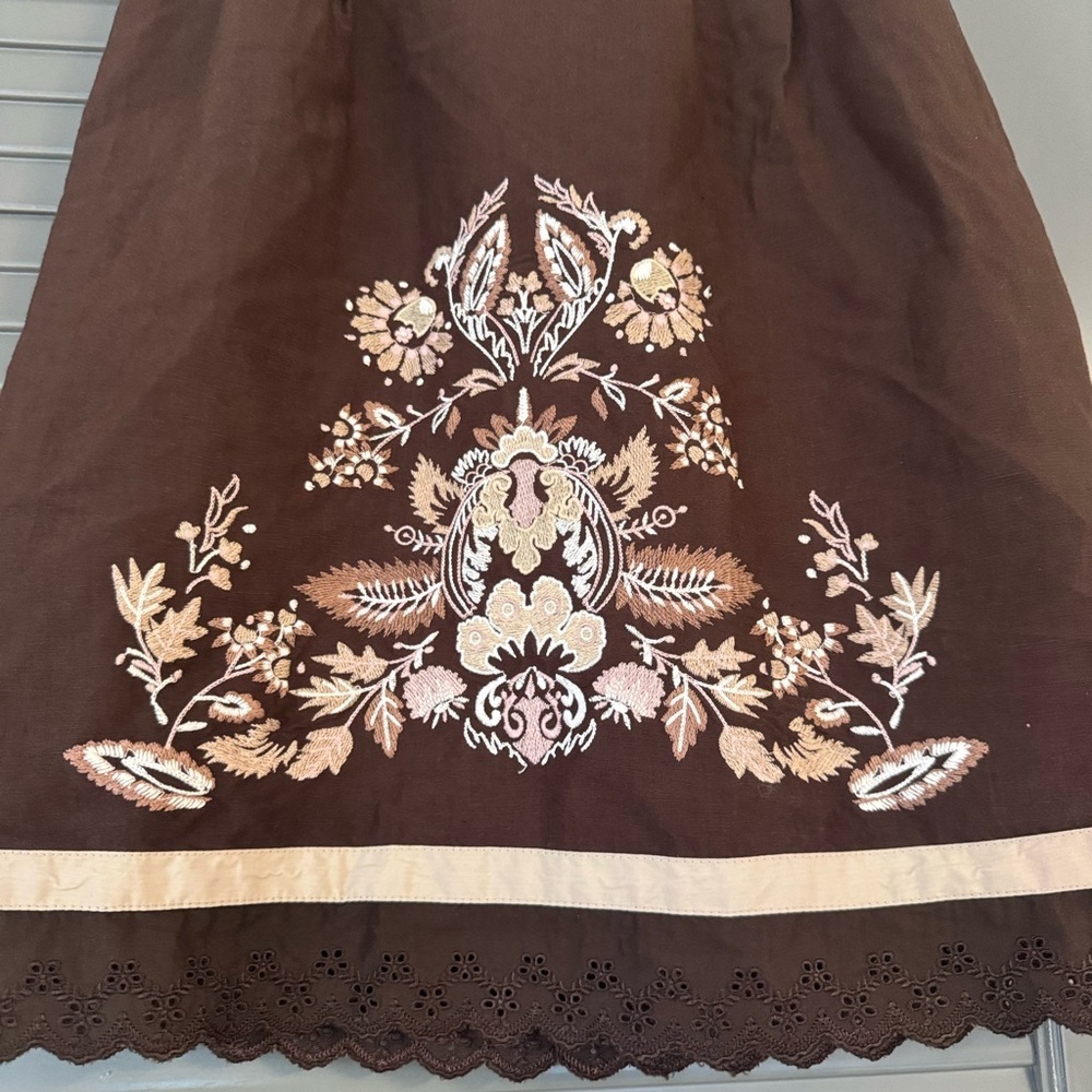 Ann Taylor Loft Brown Embroidered Midi Skirt - Picture 3 of 5
